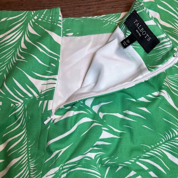 Talbots Cotton Stretch Skirt Above Knee Palm Green Tropical Vacation 12P Lined - Picture 10 of 12